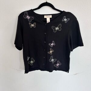 Bechamel Petites Womens Black Top Scooped Neck with Beaded Butterflies 

Size PM